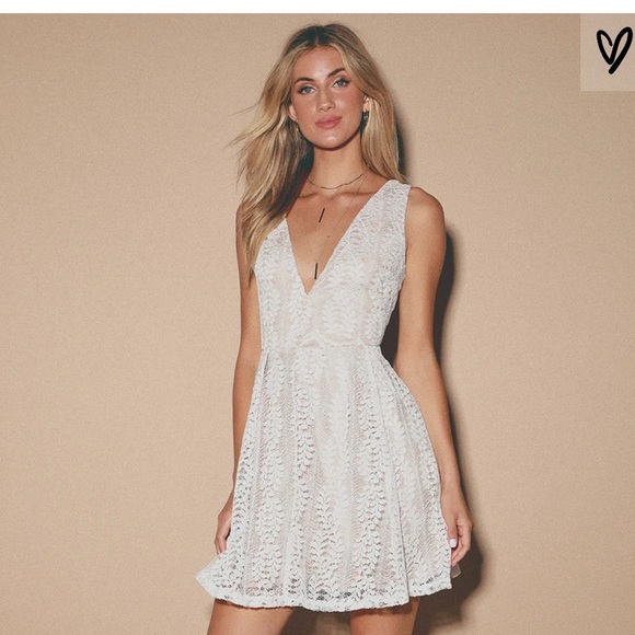 Lulus Dresses & Skirts - Lulu’s All of My Heart White Lace Skater Dress
